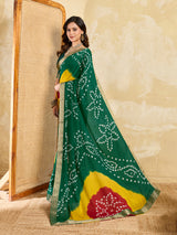 KcPc New Elegant Moss Chiffon Georgette Bandhani Saree with Zari Border KDN