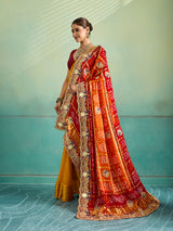 KcPc Traditional Gaji Silk Bandhani Pila Chunri with Zardosi Work With Silver Coins MNL