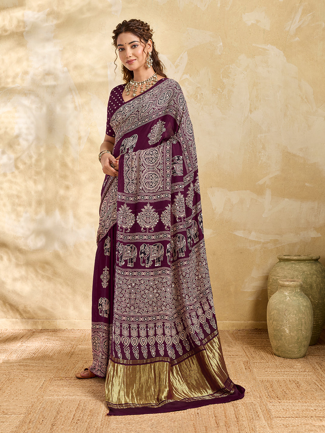 Buy Modal Silk Ajrakh Style With Mirror Work KcPc 