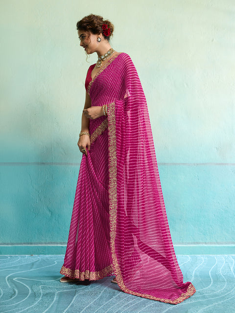 KcPc New Launch Georgette Leheriya Style With Embroidery Border Work Saree STL
