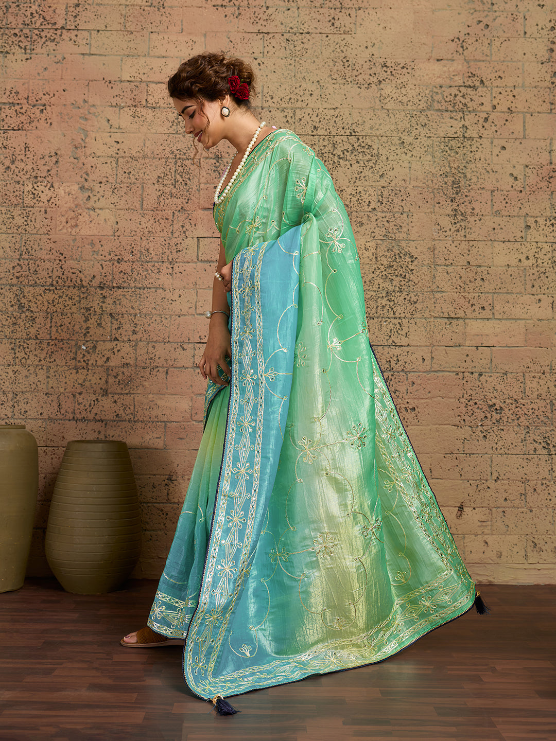 Buy New Latest Tissue Bollywood Style With Gotapatti Work Saree