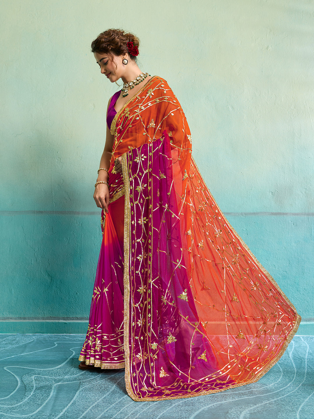 KcPc Premium Jaipur Hand Dyed Saree in Pure Najmeen Chiffon MHS