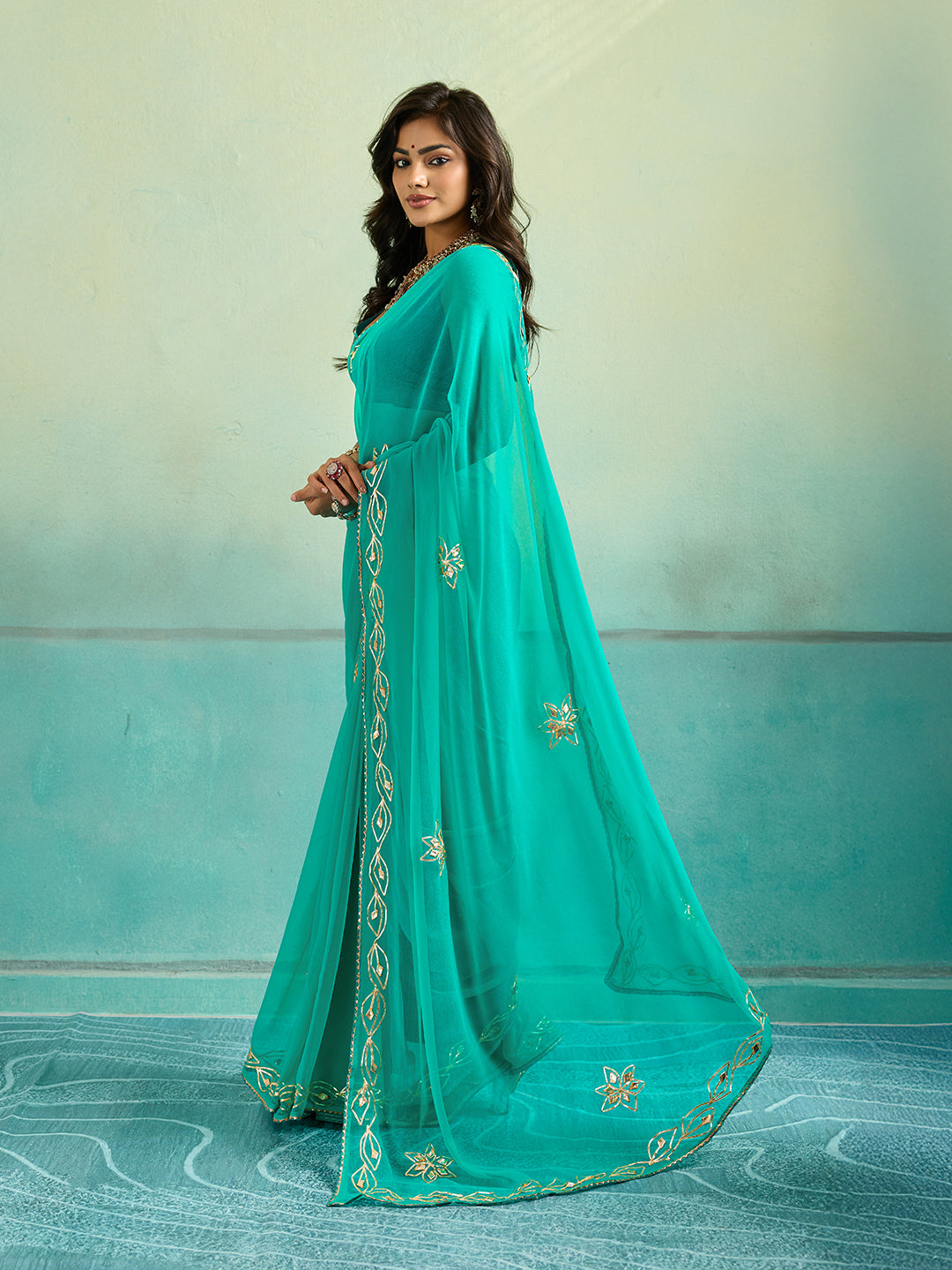 KcPc Latest Chiffon Bollywood Style Gotapatti Work Saree MHS