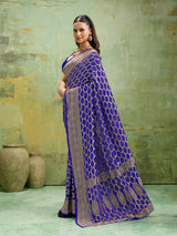KcPc New Launch Pure Khaddi Georgette Upada Neemzari Bandhej SareeRoyal Blue