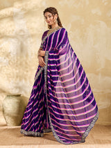 By Latest New Chiffon Leheriya Style With Embroidery Border Work Saree