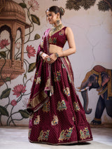KcPc Gaji Silk Kalamkari Lehenga with Gotapatti WorkGOURI