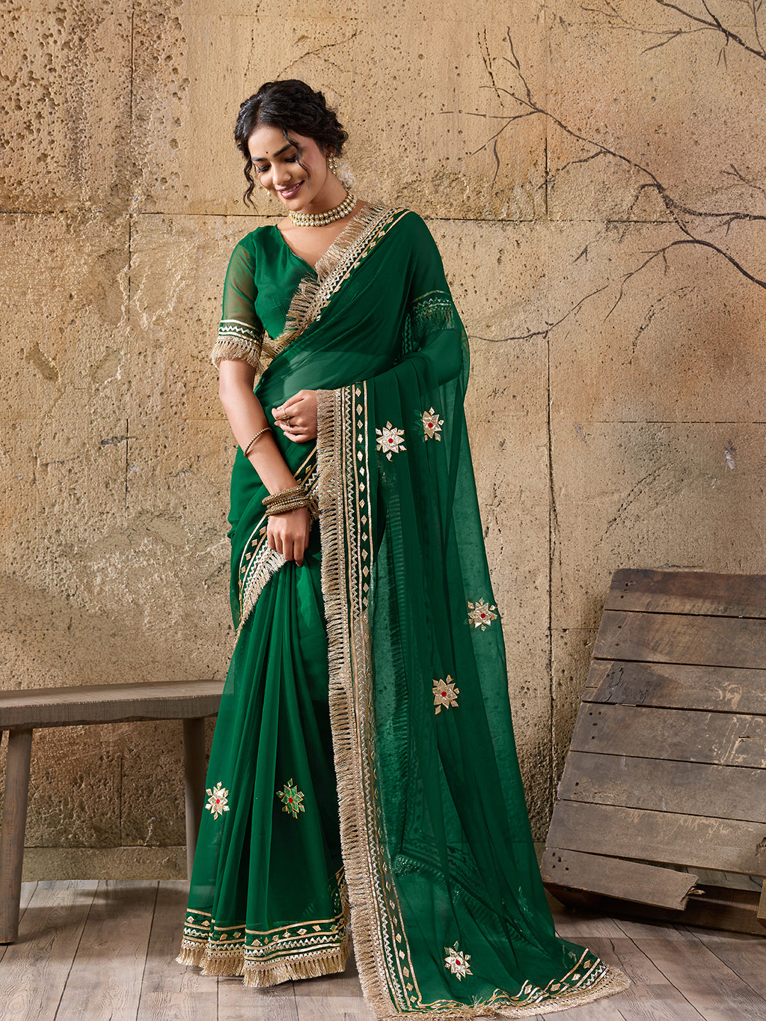 Buy Elegant Pure Georgette Saree with Gota Patti Work Kcpc