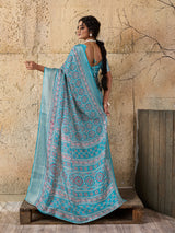  Cotton silk Ajrakh style Saree under 1000
