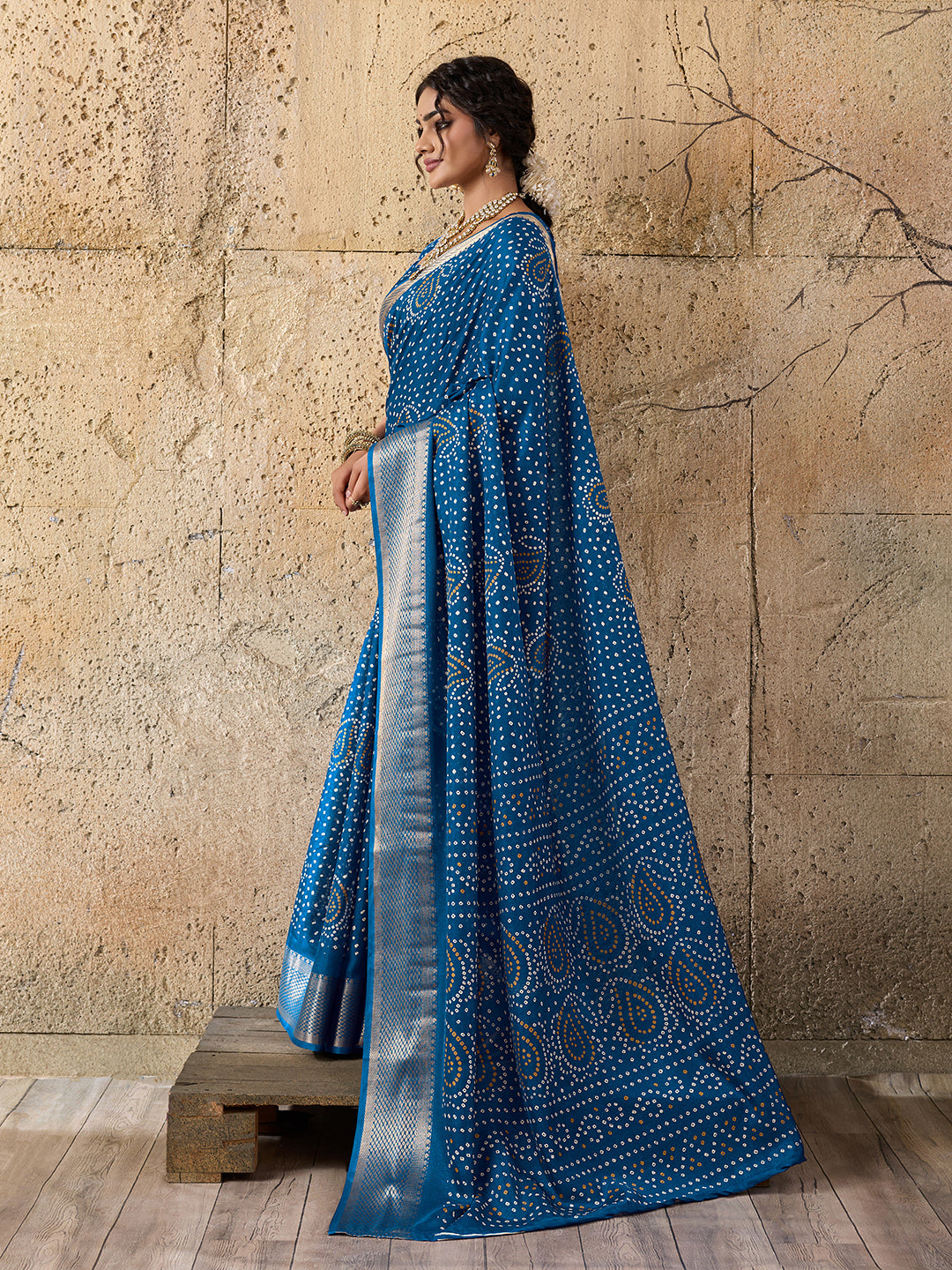  Cotton silk Ajrakh style Saree under 1000