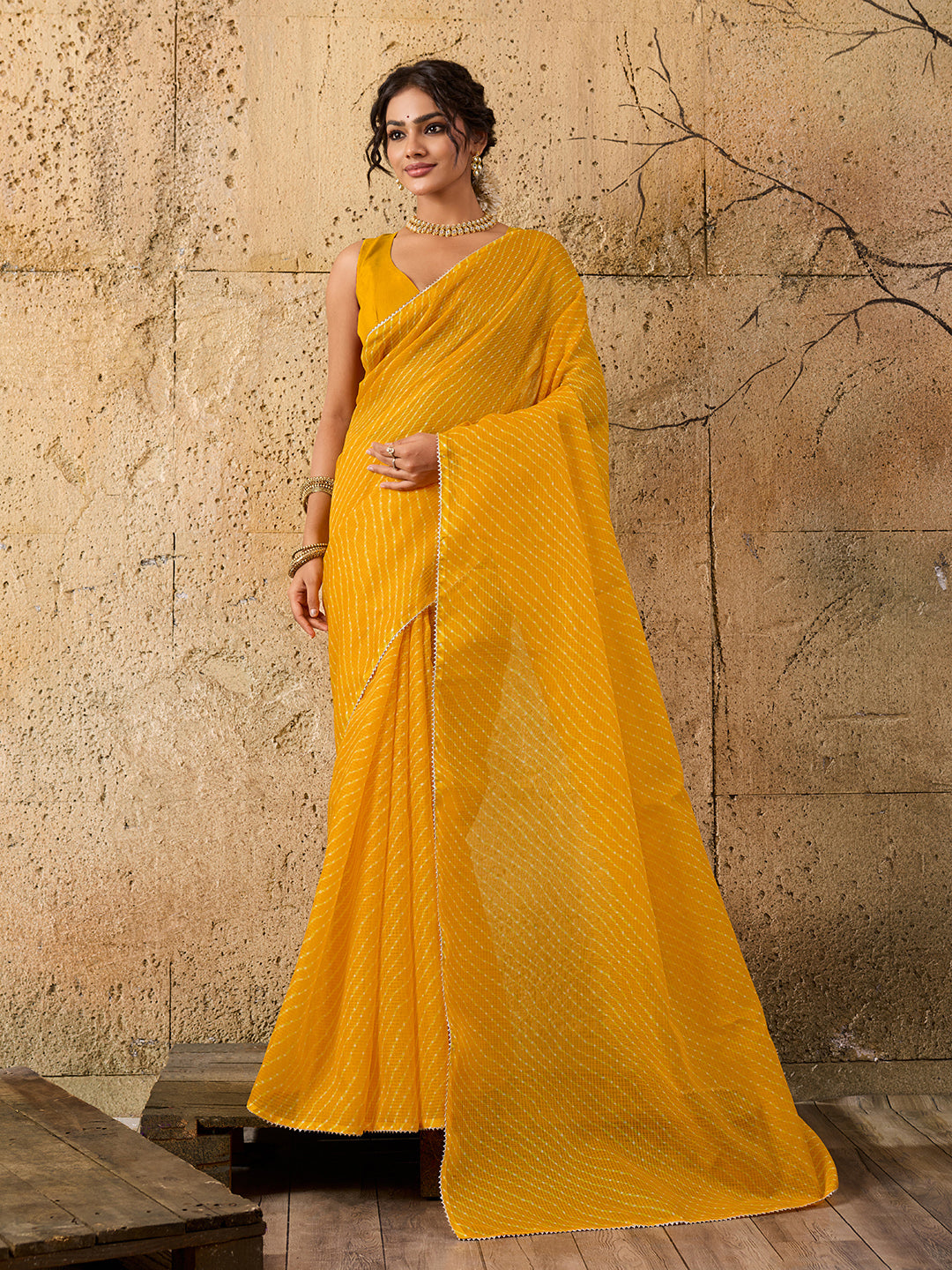 Kota Doria Saree in mustard colour under 1000