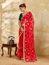 Buy Chiffon Saree Traditional Style With Gota patti Work KcPc
