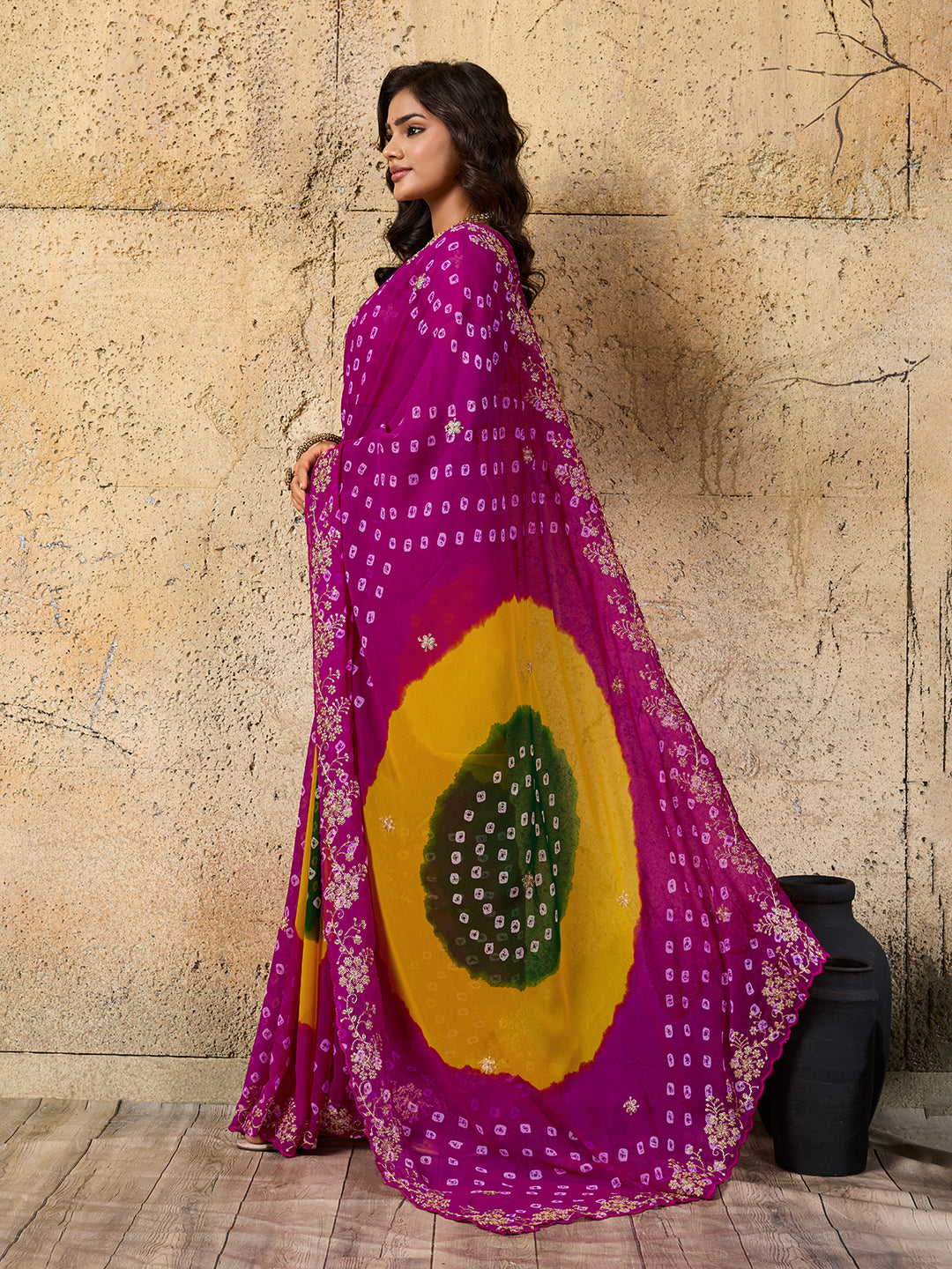 Buy Traditional Bandhani Style Georgette Saree Perfect Festive Collection