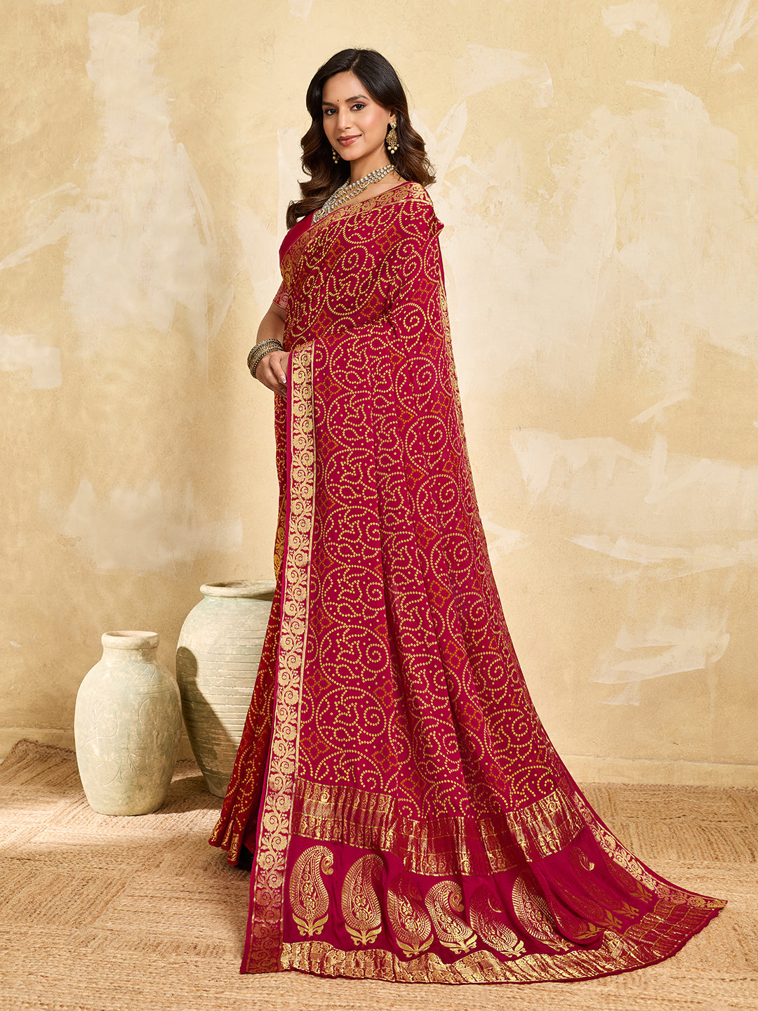 Buy Bandhani Style Saree With Traditional Wear