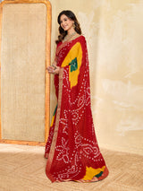 KcPc New Moss Chiffon Georgette Bandhani Style Saree with Zari Border KDN