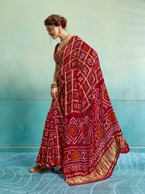 KcPc New Special Pure Gaji Silk Bandhani Ghatchola Saree Red