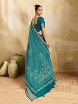 KcPc New Beautiful Viscos Silk Bandhani PrintAari tari work Saree Green GAN