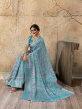  Cotton silk Ajrakh style Saree under 1000