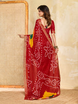 KcPc New Moss Chiffon Georgette Bandhani Style Saree with Zari Border KDN