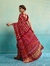 KcPc New Special Pure Gaji Silk Bandhani Ghatchola Saree Red