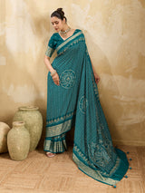 KcPc New Beautiful Viscos Silk Bandhani PrintAari tari work Saree Green GAN