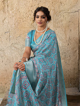  Cotton silk Ajrakh style Saree under 1000