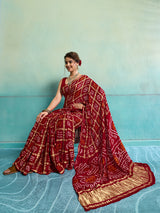 KcPc New Special Pure Gaji Silk Bandhani Ghatchola Saree Red