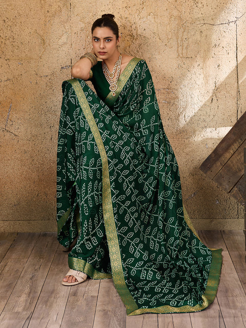 KcPc New Casual Moss Chiffon Bandhani Style Saree Collection     KDN