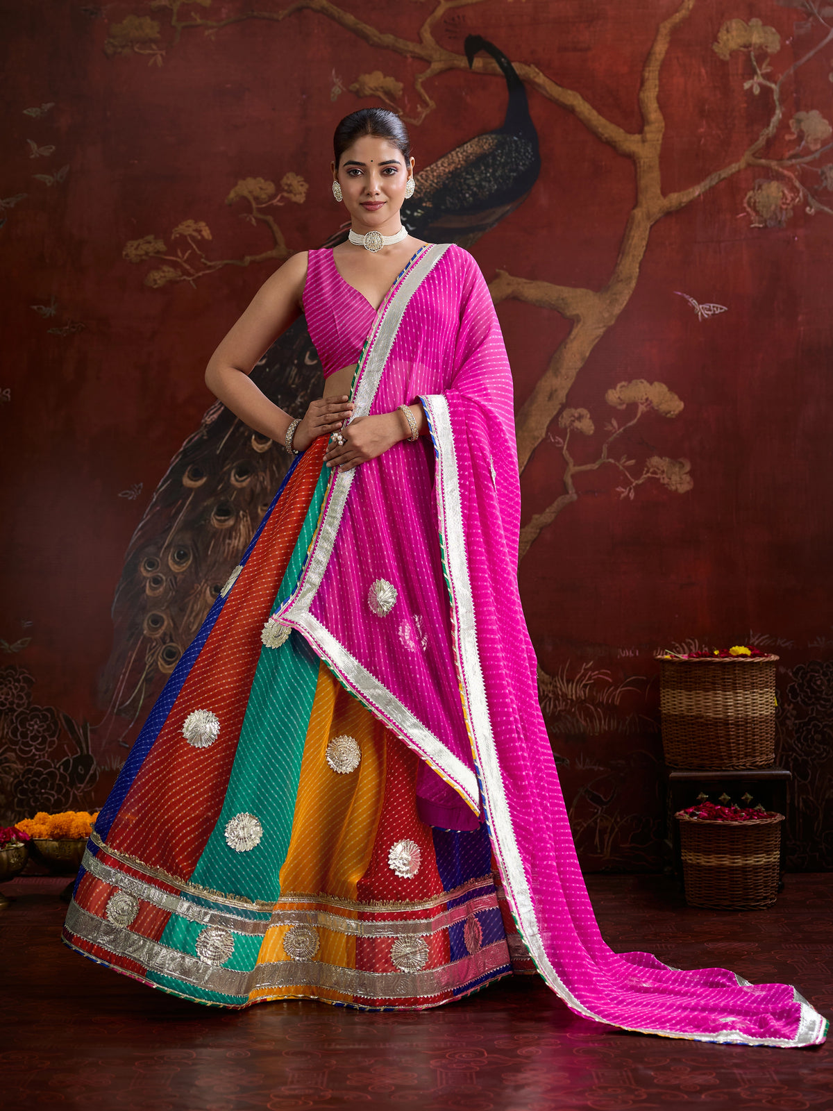 KcPc Traditional Leheriya Georgette Lehenga with Gota WorkMHS