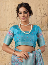 Cotton silk Ajrakh style Saree under 1000