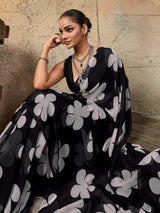 KcPc New Beautiful Pure Georgette Flower Printed Style Saree SUN