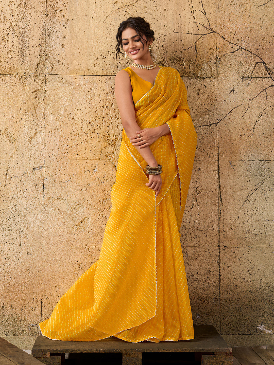 Kota Doria Saree in mustard colour under 1000