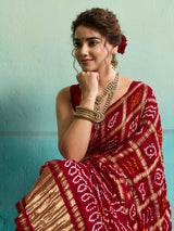 KcPc New Special Pure Gaji Silk Bandhani Ghatchola Saree Red