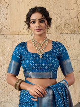  Cotton silk Ajrakh style Saree under 1000