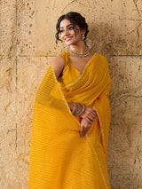 Kota Doria Saree in mustard colour under 1000