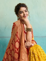 KcPc New Launch Pure Khaddi Georgette Upada Neemzari Bandhej SareeYellow Red