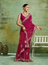 KcPc Pure Georgette Bandhani Style With Gotapatti Work Saree PIF