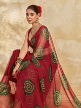  A bright red saree with bandhani print under 500