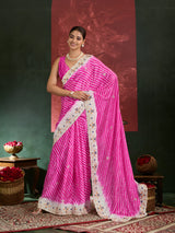 KcPc Crepe Silk Leheriya Style Saree with Designer Embroidery Work