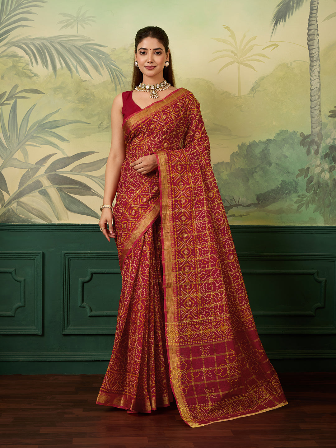 Buy Ghatchola Saree With Bikaneri bandhej Work 