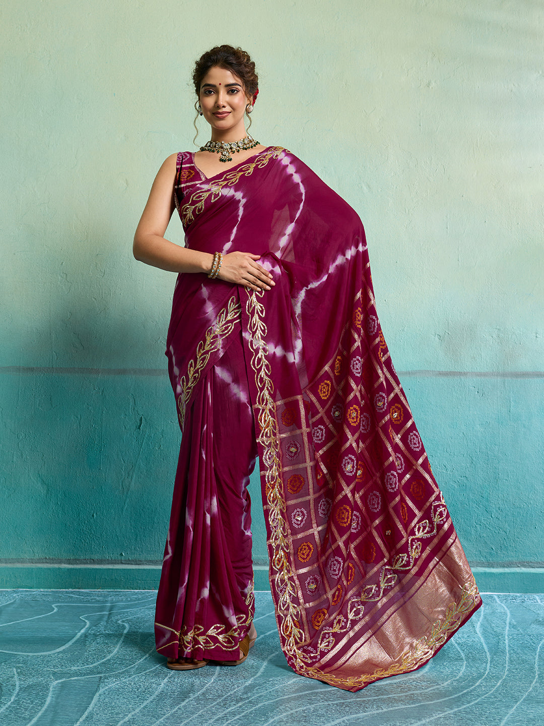 Buy Bandhani Saree with Gotapatti Work 