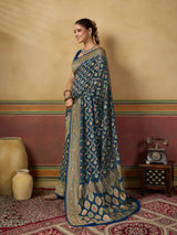 Designer Pure Khaddi Georgette Meenakari Saree with Blouse 4