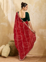 By Bandhani Saree With Kashida Emboridory Work