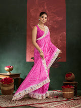 KcPc Crepe Silk Leheriya Style Saree with Designer Embroidery Work