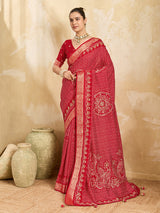 KcPc Designer Viscos Silk Bandhani PrintAari tari work SareeRed GAN