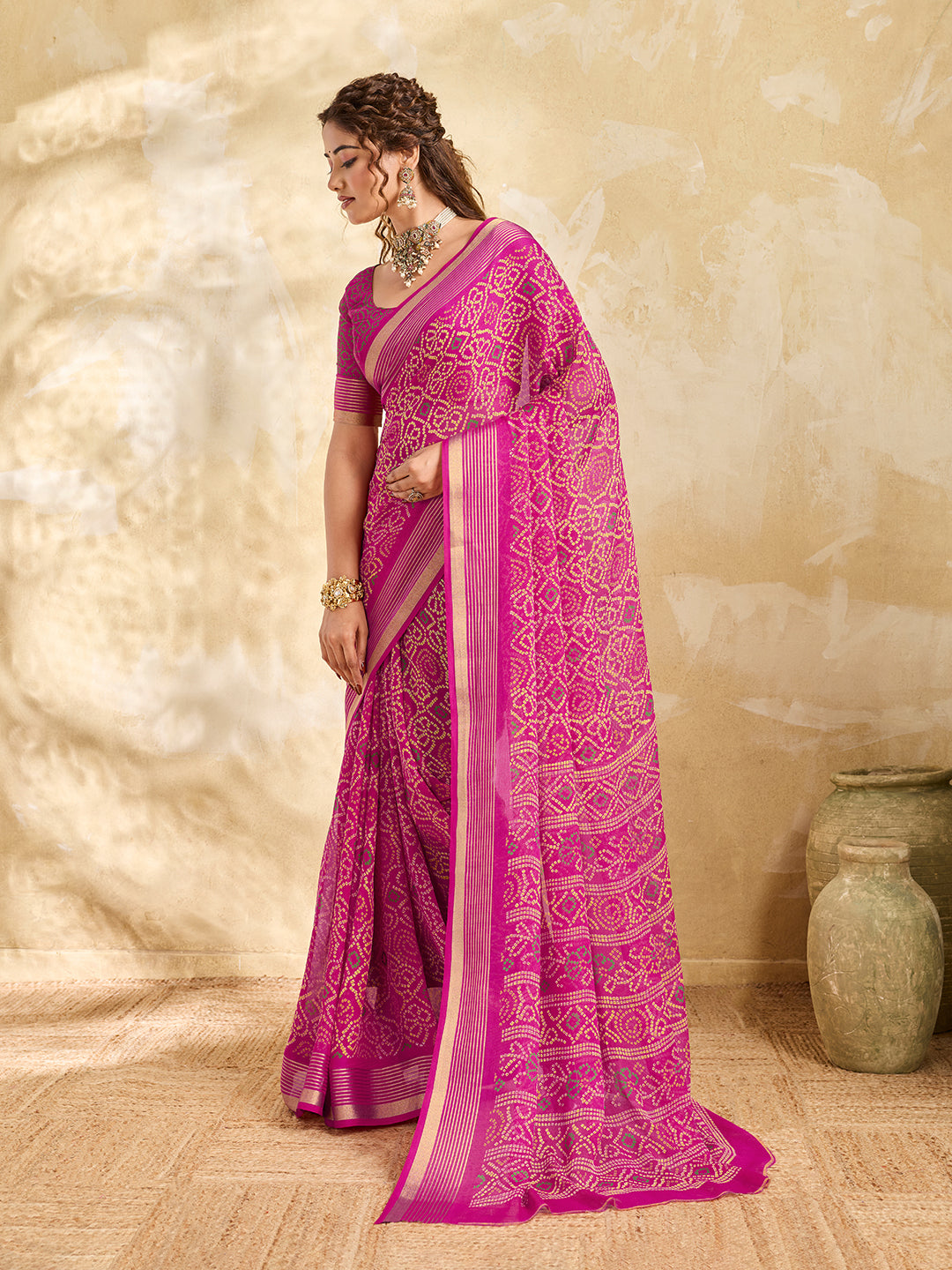 Buy Stylish Bandhani Chiffon Saree Kcpc Image 2