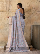 Buy Cotton silk Ajrakh style Saree Kcpc img - 5