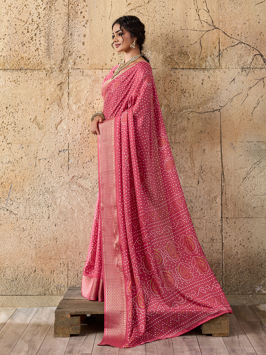  Cotton silk Ajrakh styleSaree in peach colour