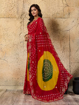 By Traditional Bandhani Style Georgette Saree Perfect Festive Collection