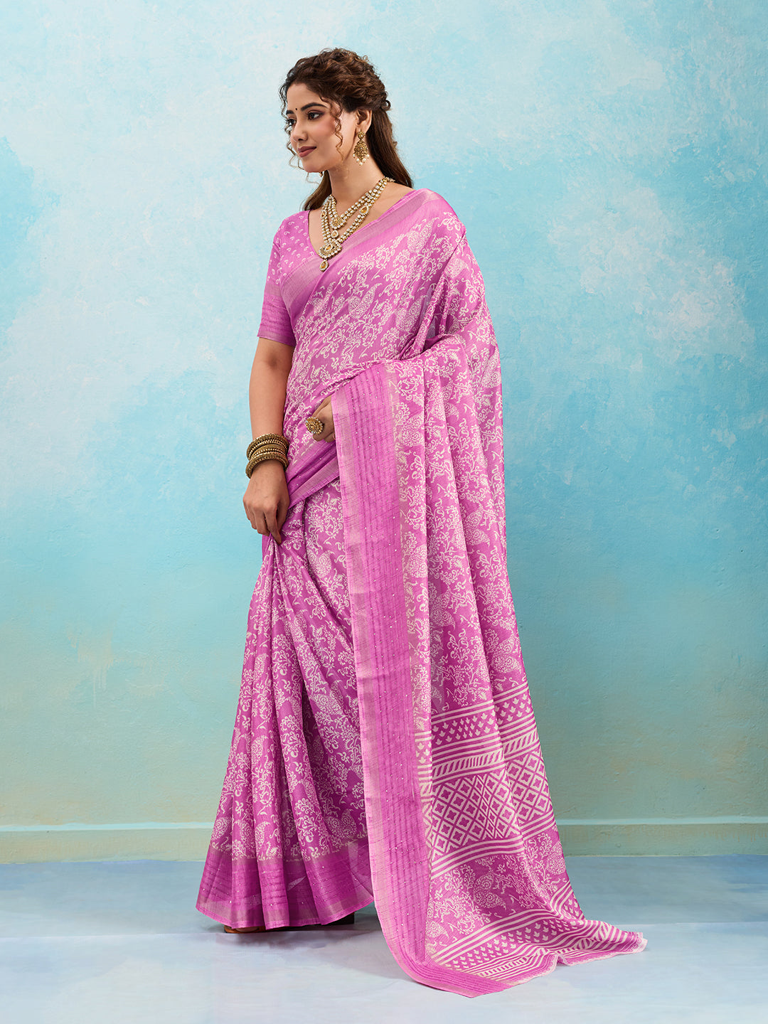 KcPc New Batik Sanganeri Print Banarasi Border Saree STL