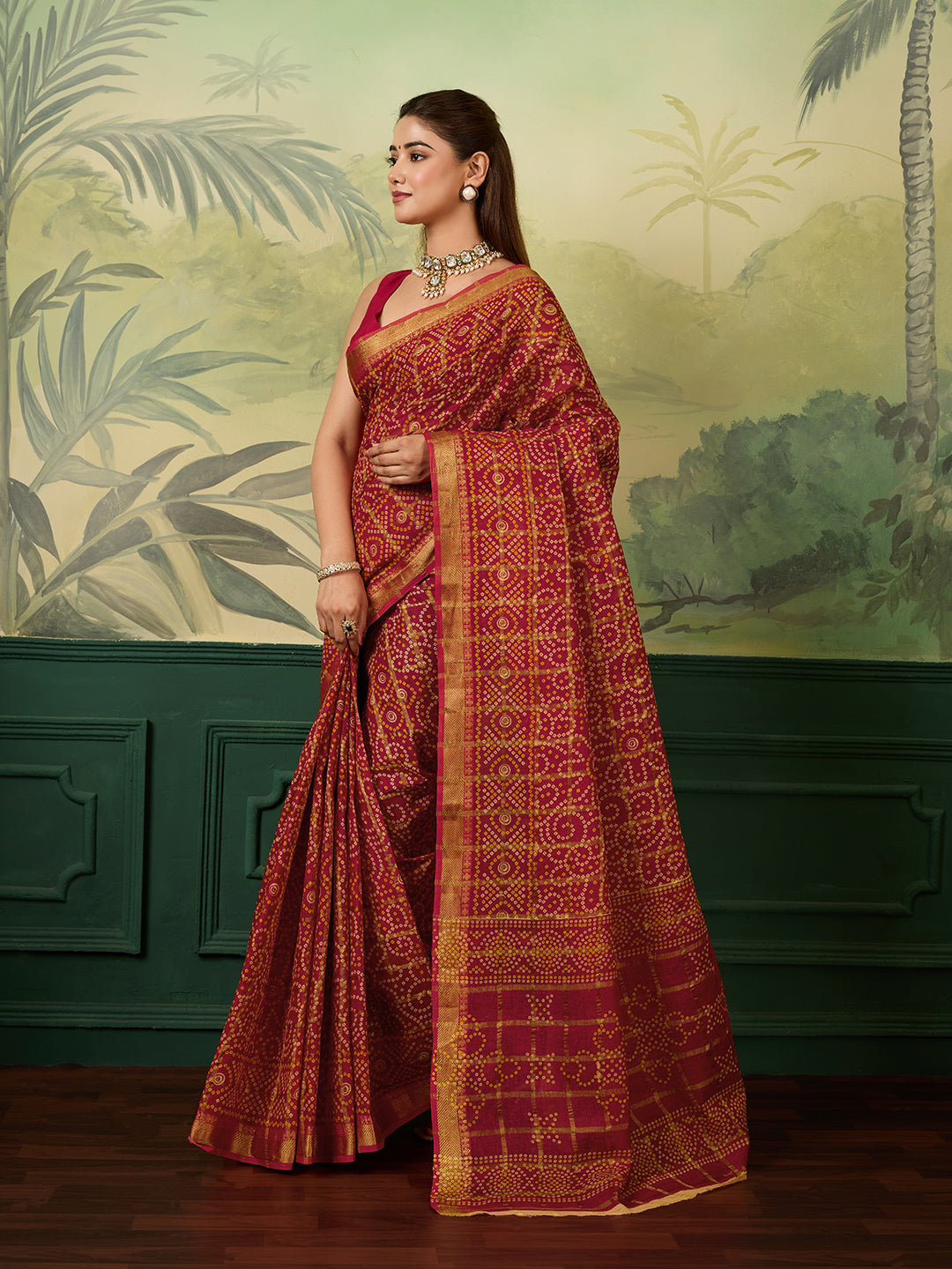 Buy Ghatchola Saree With Bikaneri bandhej Work 